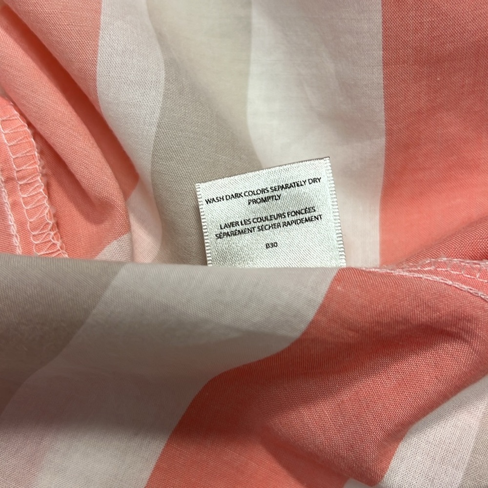Van Heusen button up cotton stripe orange tan white collared 3/4 sleeve blouse M - Picture 6 of 9